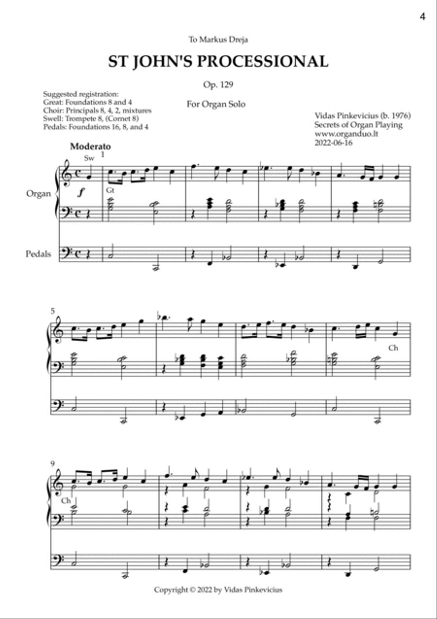 St. John's Suite (Organ Solo) by Vidas Pinkevicius (2022) Organ Solo scores gallery preview page 5