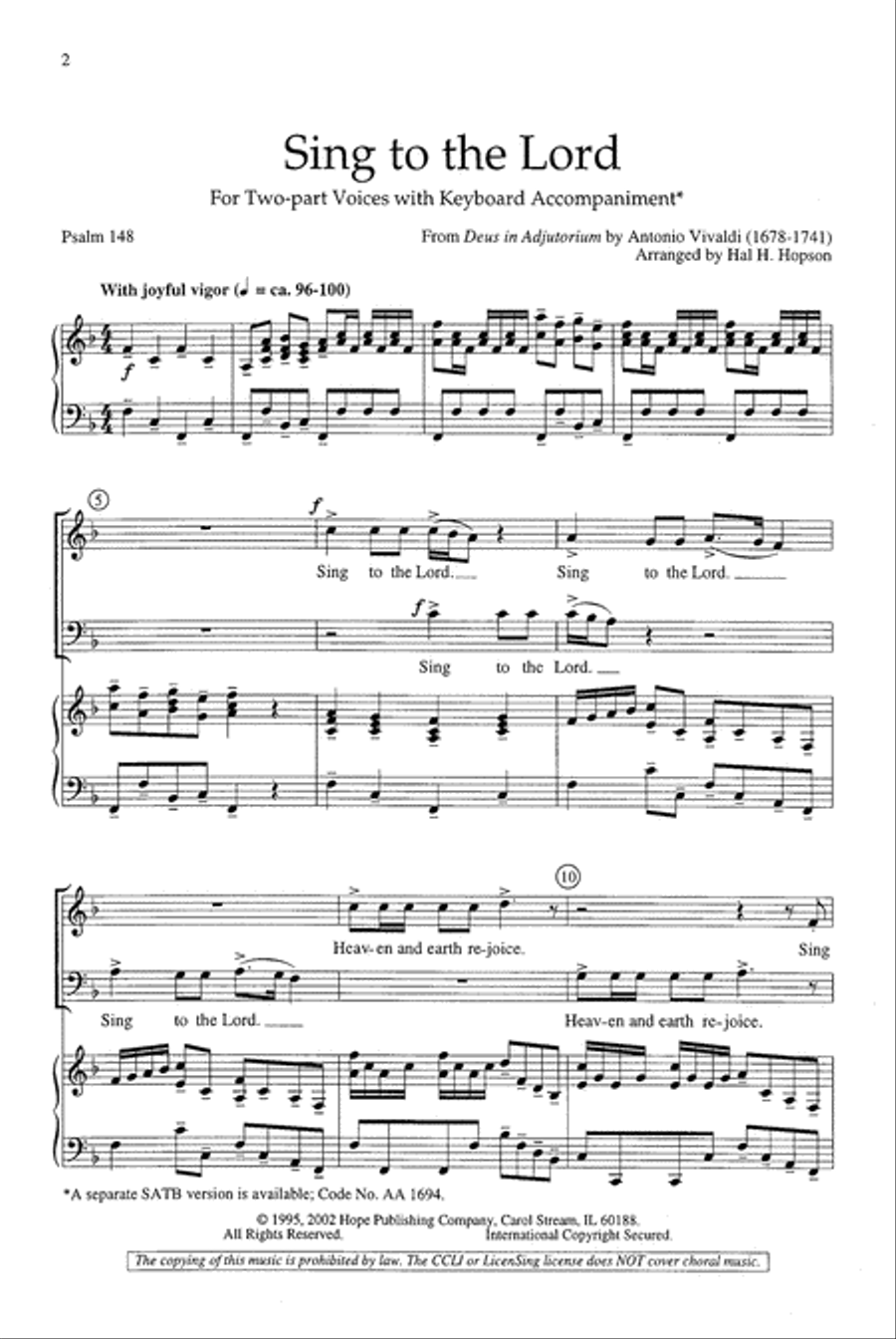 Sing to the Lord Sing to the Lord 2-Part scores gallery preview page 3