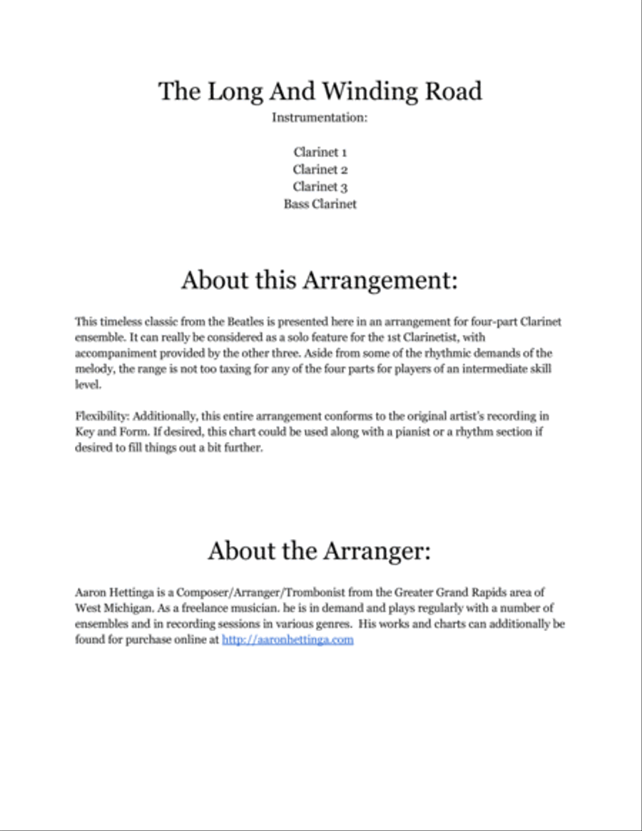 The Long And Winding Road Clarinet Quartet scores gallery preview page 2
