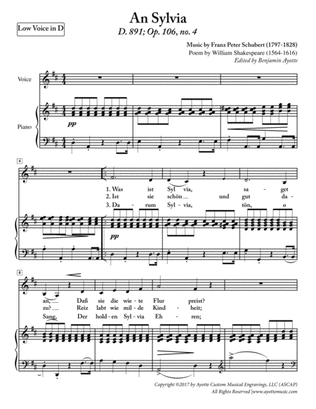 Schubert - Any Sylvia - Low Voice in D Major