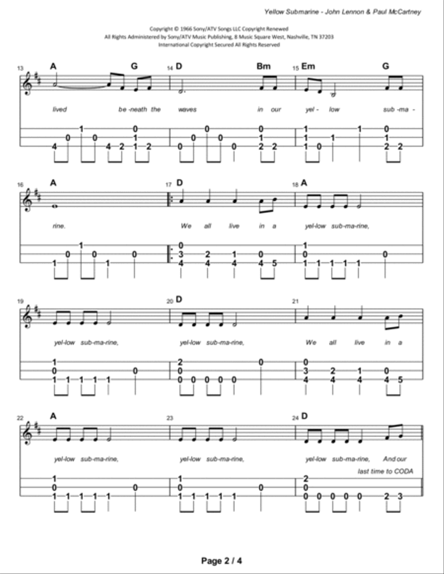 Yellow Submarine Dulcimer scores gallery preview page 3