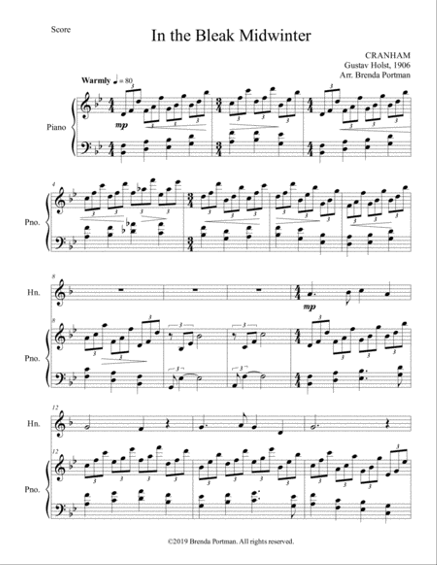 In the Bleak Midwinter (horn/piano), arr. Brenda Portman Horn scores gallery preview page 1