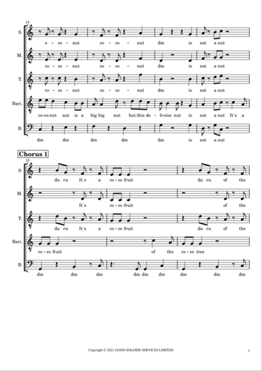 The Coconut Nut (the Coconut Song) 4-Part scores gallery preview page 3