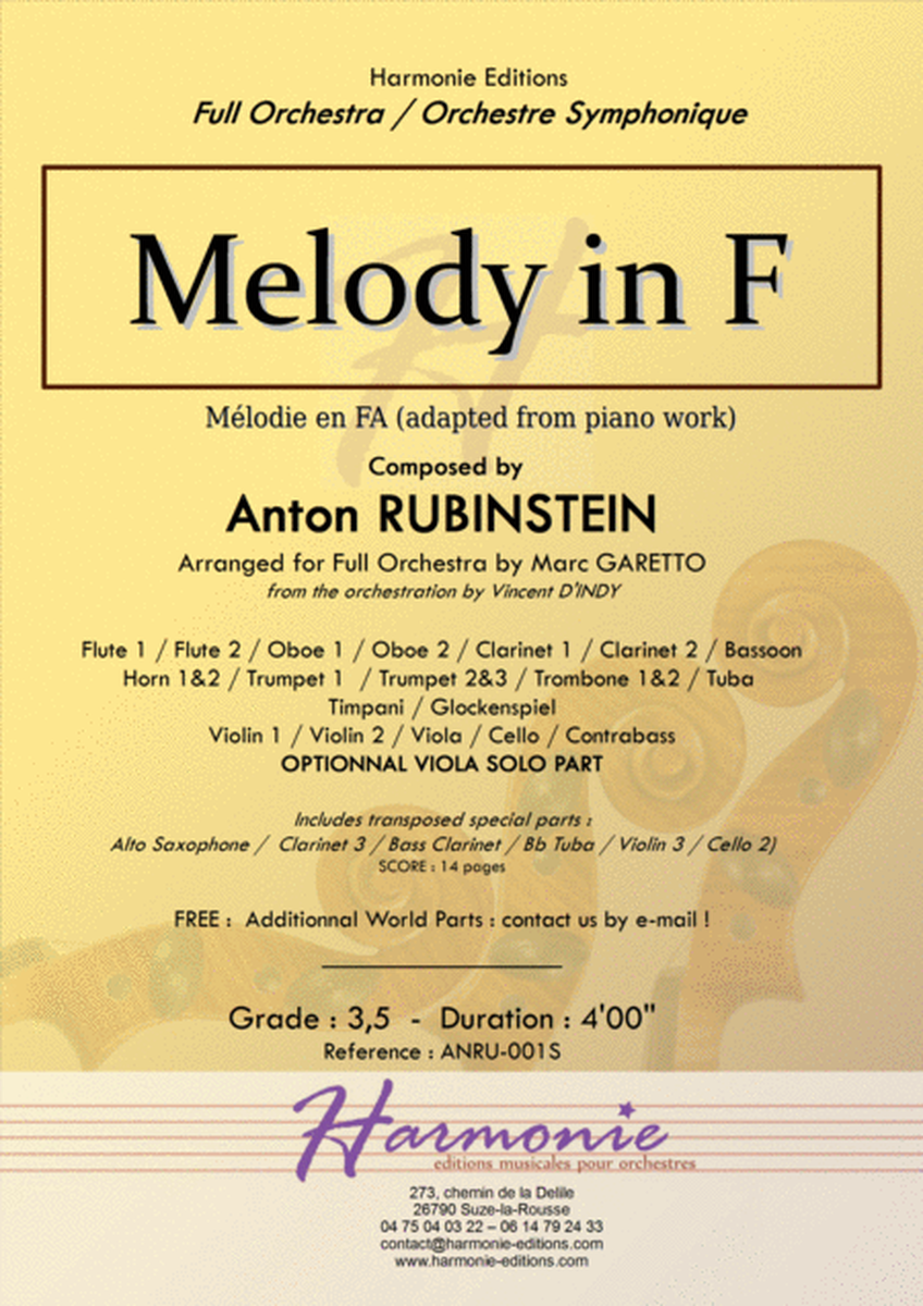 Melody in F for Full Orchestra // Anton RUBINSTEIN - Vincent D'INDY - Marc GARETTO image number null