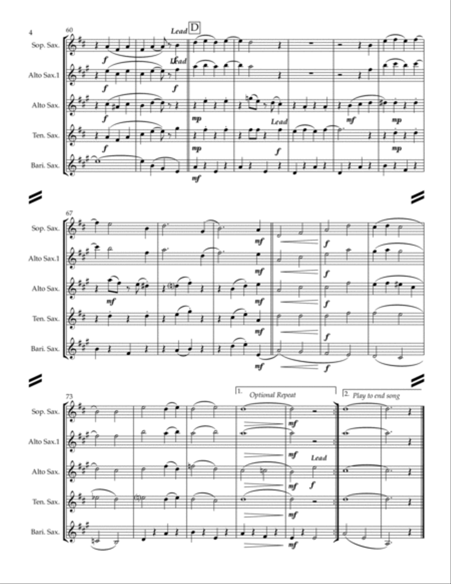 Sing-along Medley #3 (for Saxophone Quartet SATB or AATB) Saxophone Quartet scores gallery preview page 5
