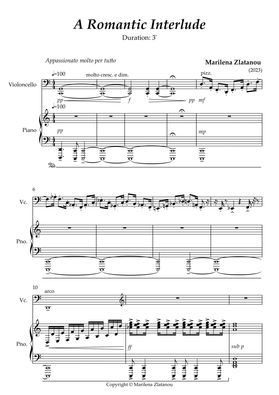 A ROMANTIC INTERLUDE, for violoncello and piano Piano scores gallery preview page 1