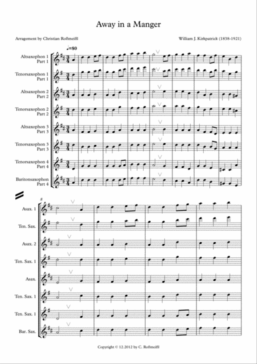 Away in The Manger for Saxophonquartet Woodwind Quartet scores gallery preview page 2