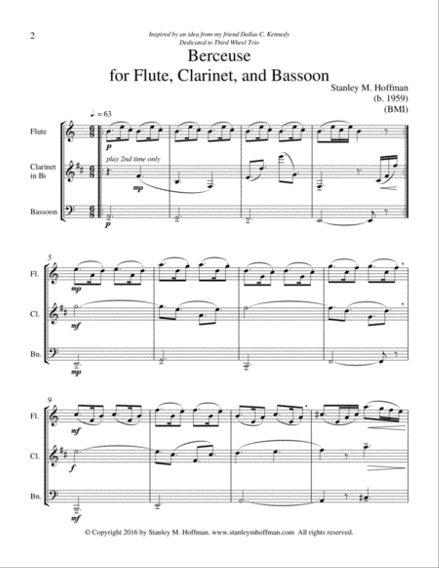 Berceuse for Flute, Clarinet, and Bassoon Woodwind Trio scores gallery preview page 2