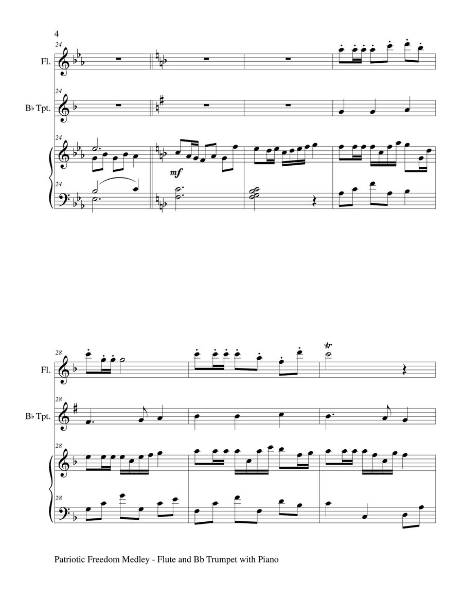 PATRIOTIC FREEDOM MEDLEY (Flute and Bb Trumpet with Piano/Score and Parts) Flute scores gallery preview page 5