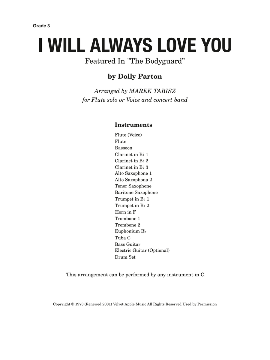 I Will Always Love You Concert Band scores gallery preview page 1