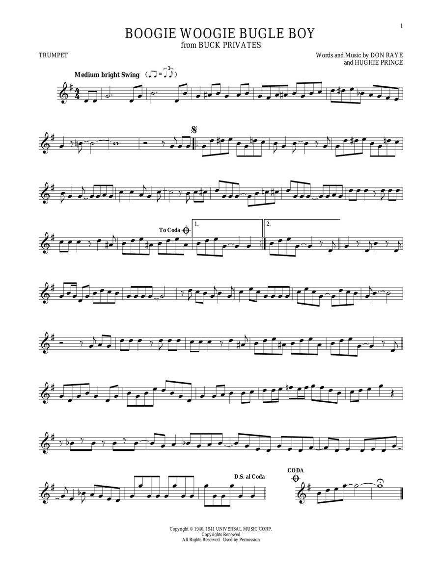 Boogie Woogie Bugle Boy Boogie Woogie Bugle Boy Trumpet Solo scores gallery preview page 1