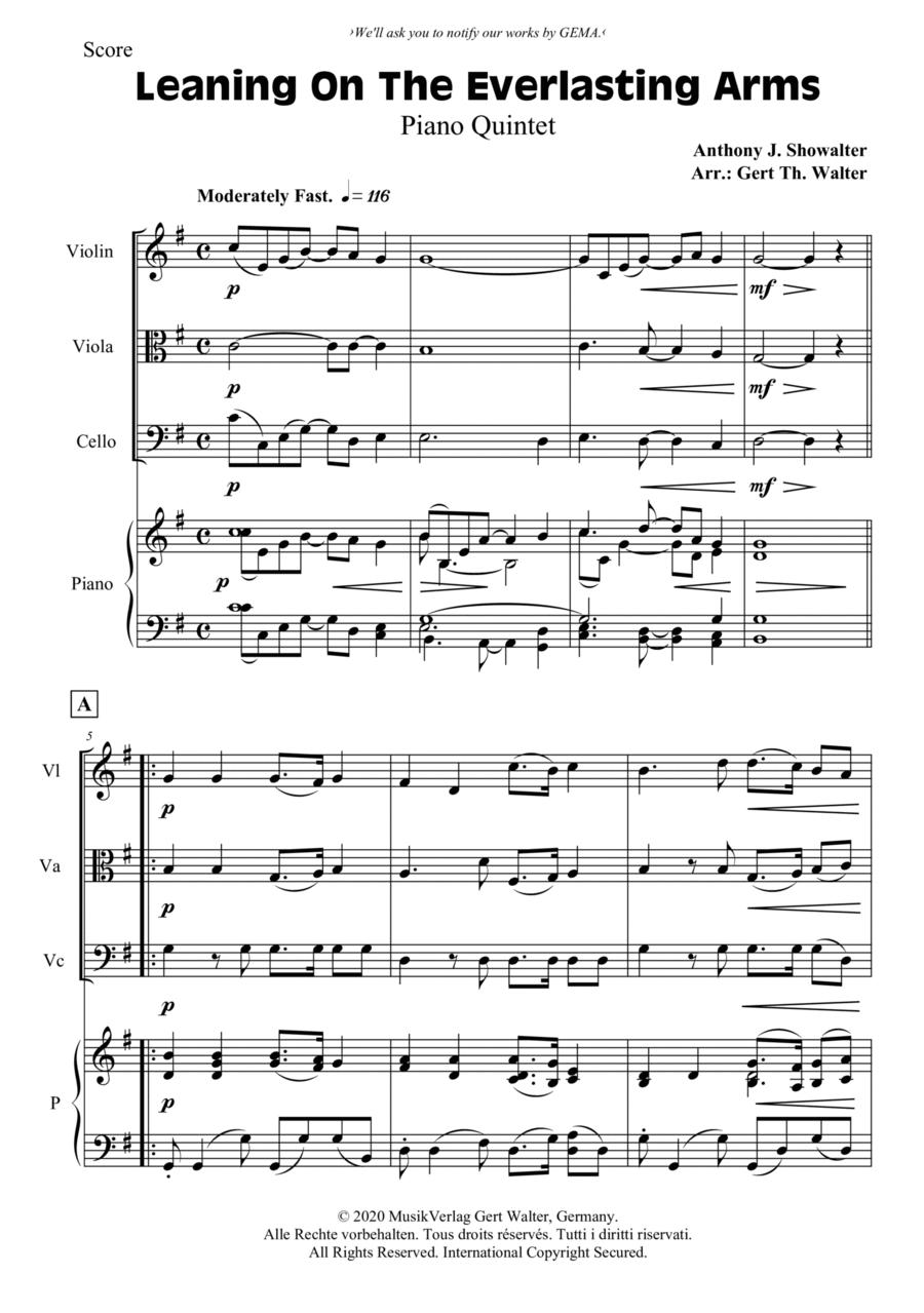 Leaning On The Everlasting Arms Piano Quartet scores gallery preview page 1