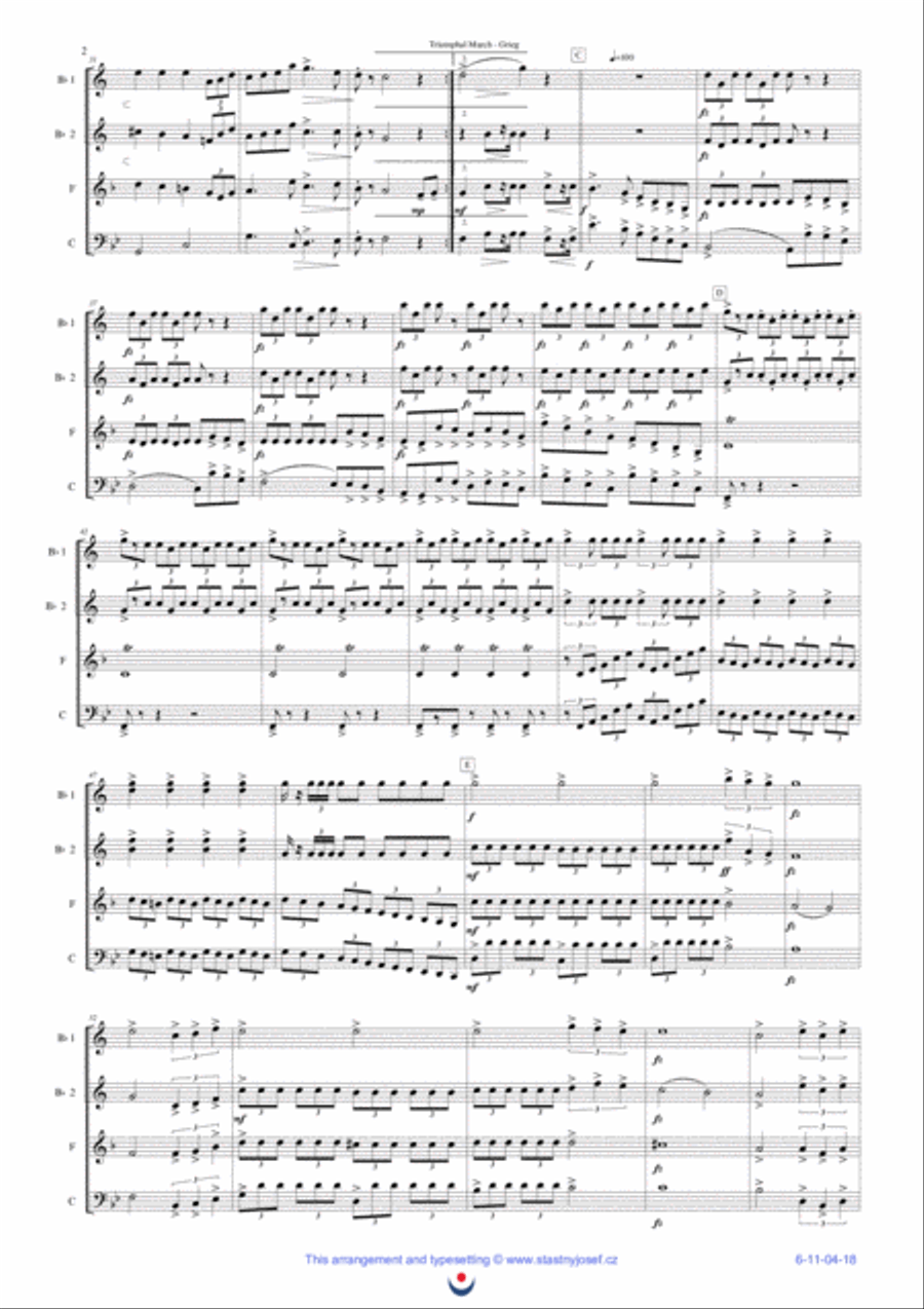 Triumphal March (Grieg) Brass Ensemble scores gallery preview page 2
