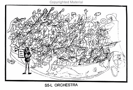 Pen & Ink Drawing of An Orchestra in a Sardine Can