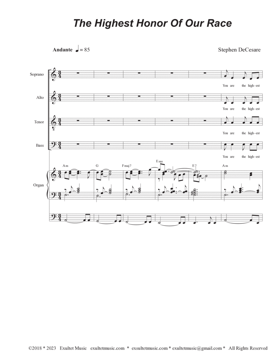 The Highest Honor Of Our Race (Vocal Quartet - (SATB) image number null