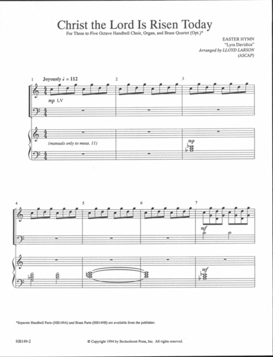 Christ the Lord Is Risen Today - organ and handbell score Handbell Choir scores gallery preview page 2