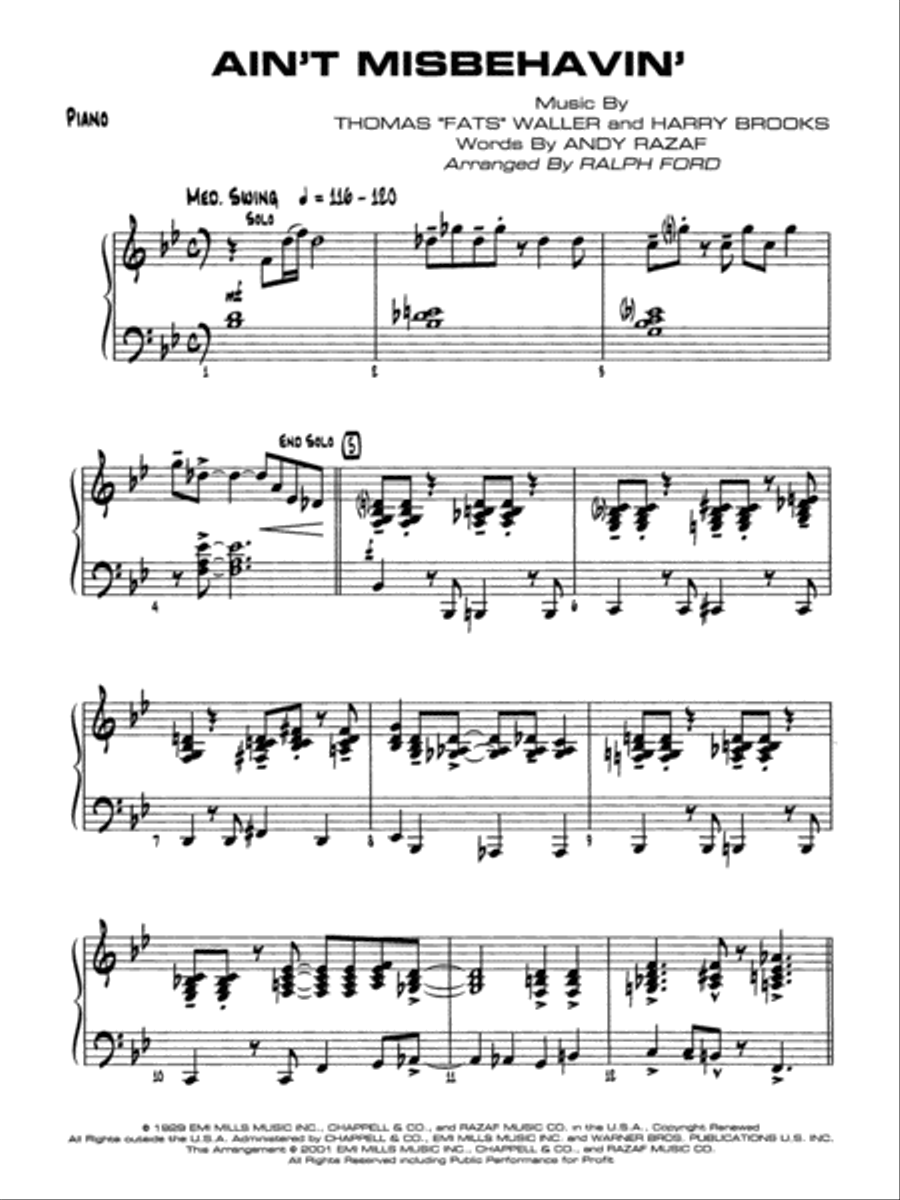 Ain't Misbehavin': Piano Accompaniment Jazz Ensemble scores gallery preview page 1
