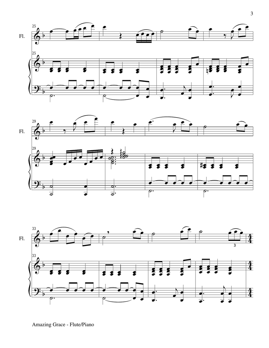 AMAZING GRACE (Flute Piano and Flute Part) Flute Solo scores gallery preview page 3