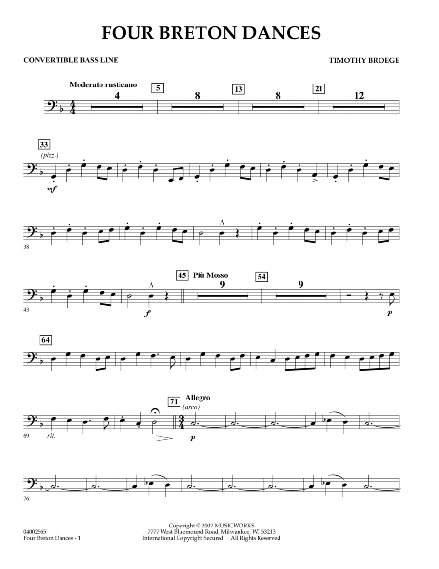 Four Breton Dances - Convertible Bass Line Part scores gallery preview page 1