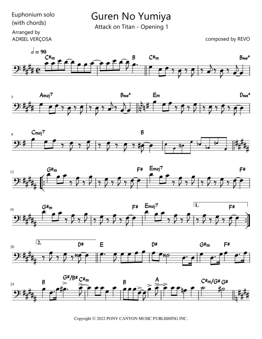 Gekijouban Shingeki No Kyojin Zenpen: Guren No Yumiya Baritone Horn BC scores gallery preview page 1