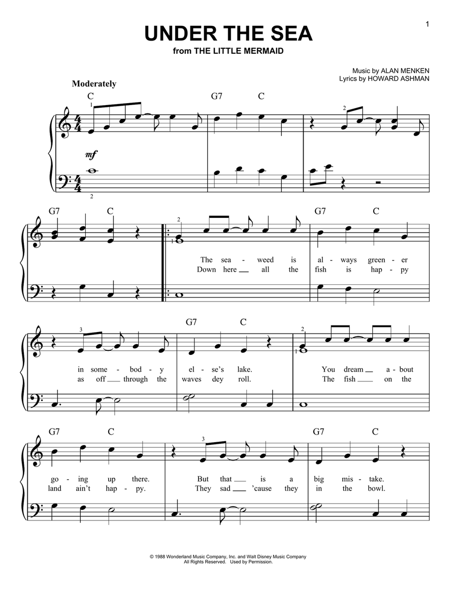 Under The Sea (from The Little Mermaid) Easy Piano scores gallery preview page 1