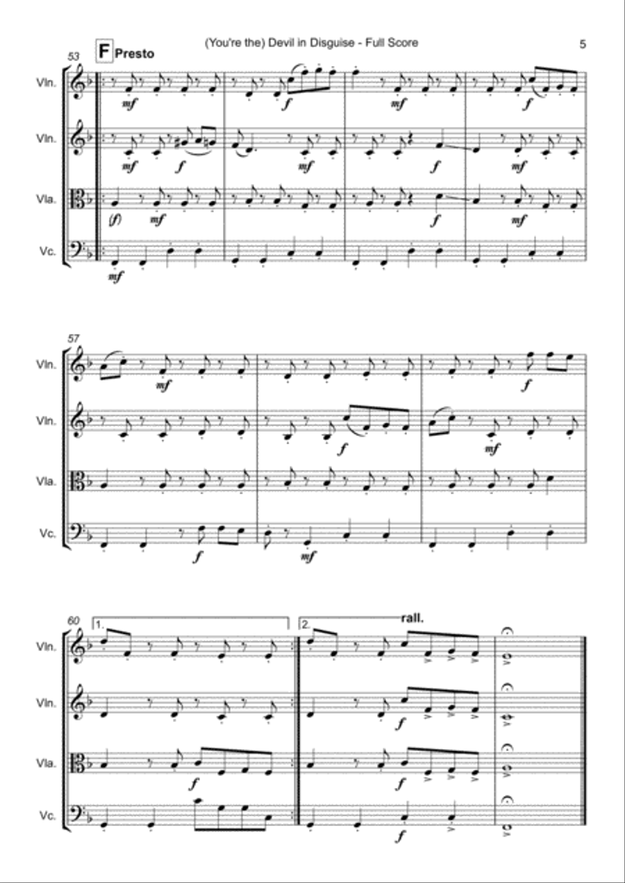 (you're The) Devil In Disguise String Quartet scores gallery preview page 6