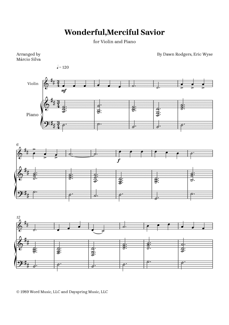 Wonderful, Merciful Savior Violin Solo scores gallery preview page 1