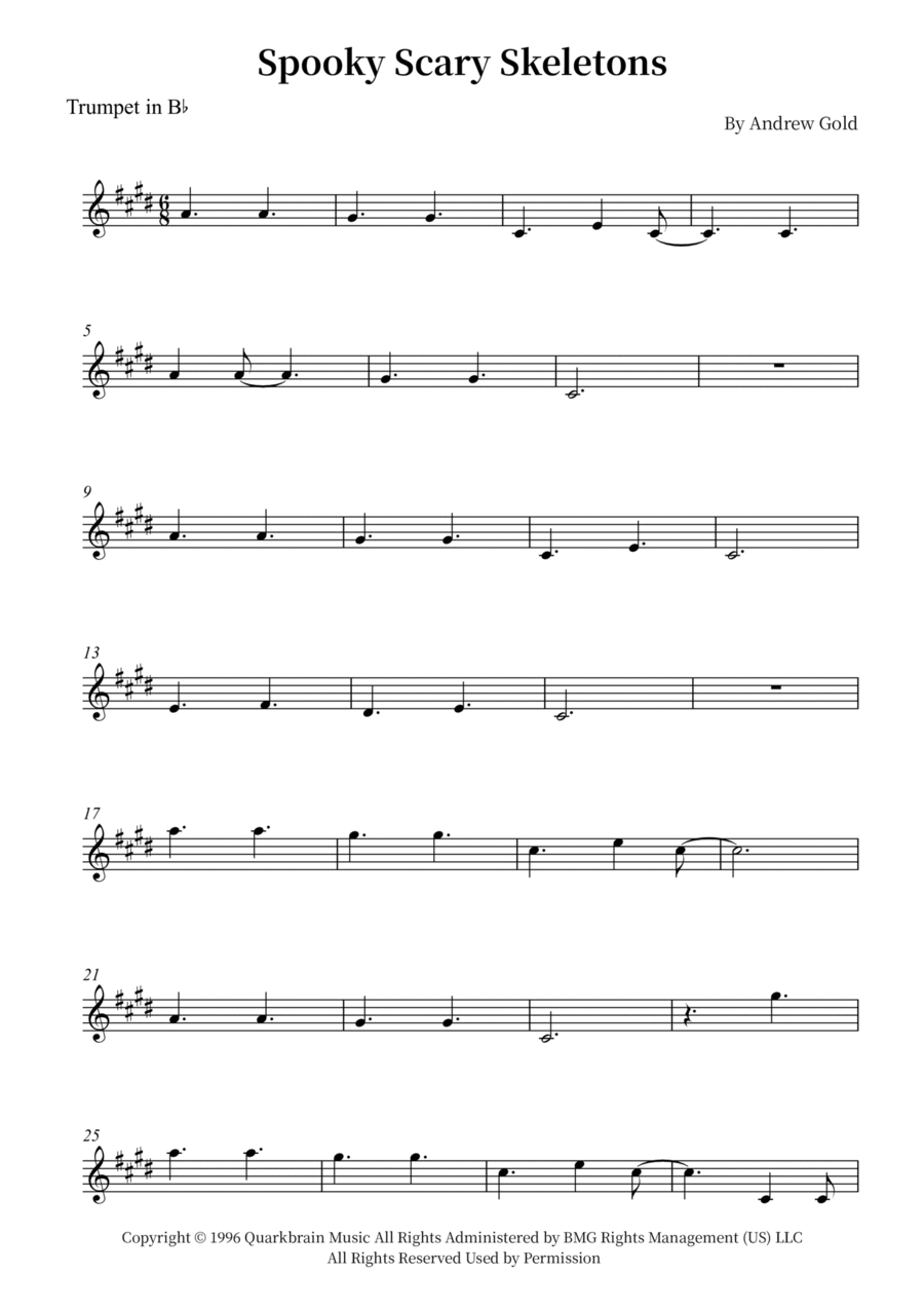 Spooky Scary Skeletons B-Flat Trumpet scores gallery preview page 1