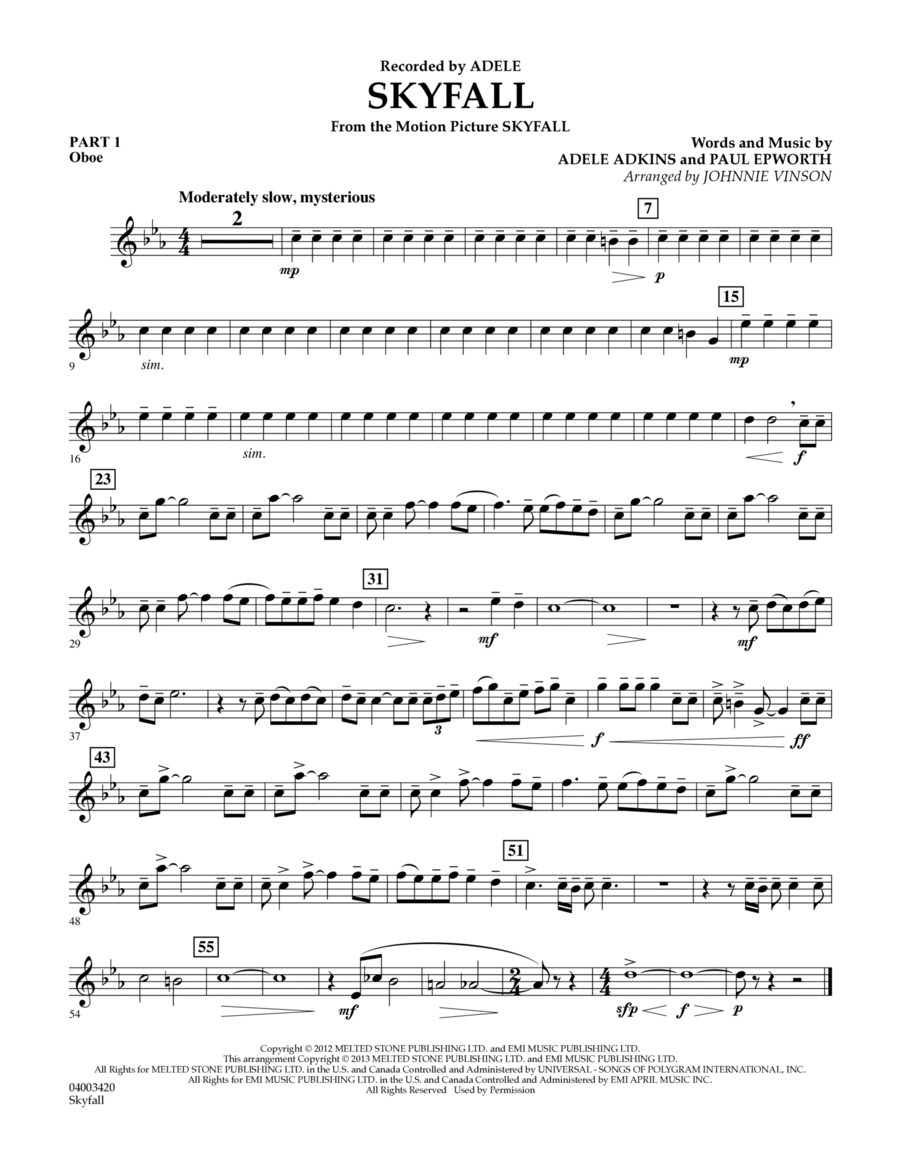 Skyfall - Pt.1 - Oboe Concert Band scores gallery preview page 1