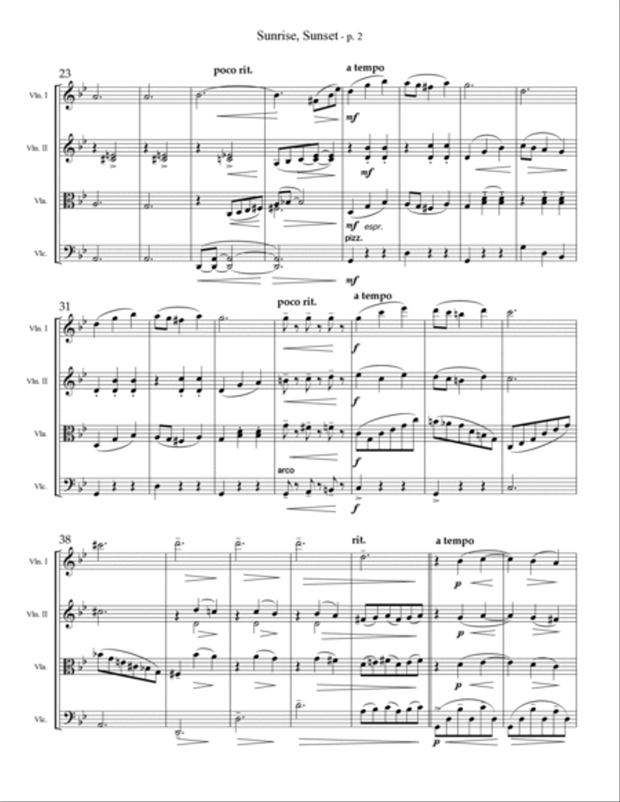 Sunrise, Sunset Sunrise, Sunset String Quartet scores gallery preview page 2