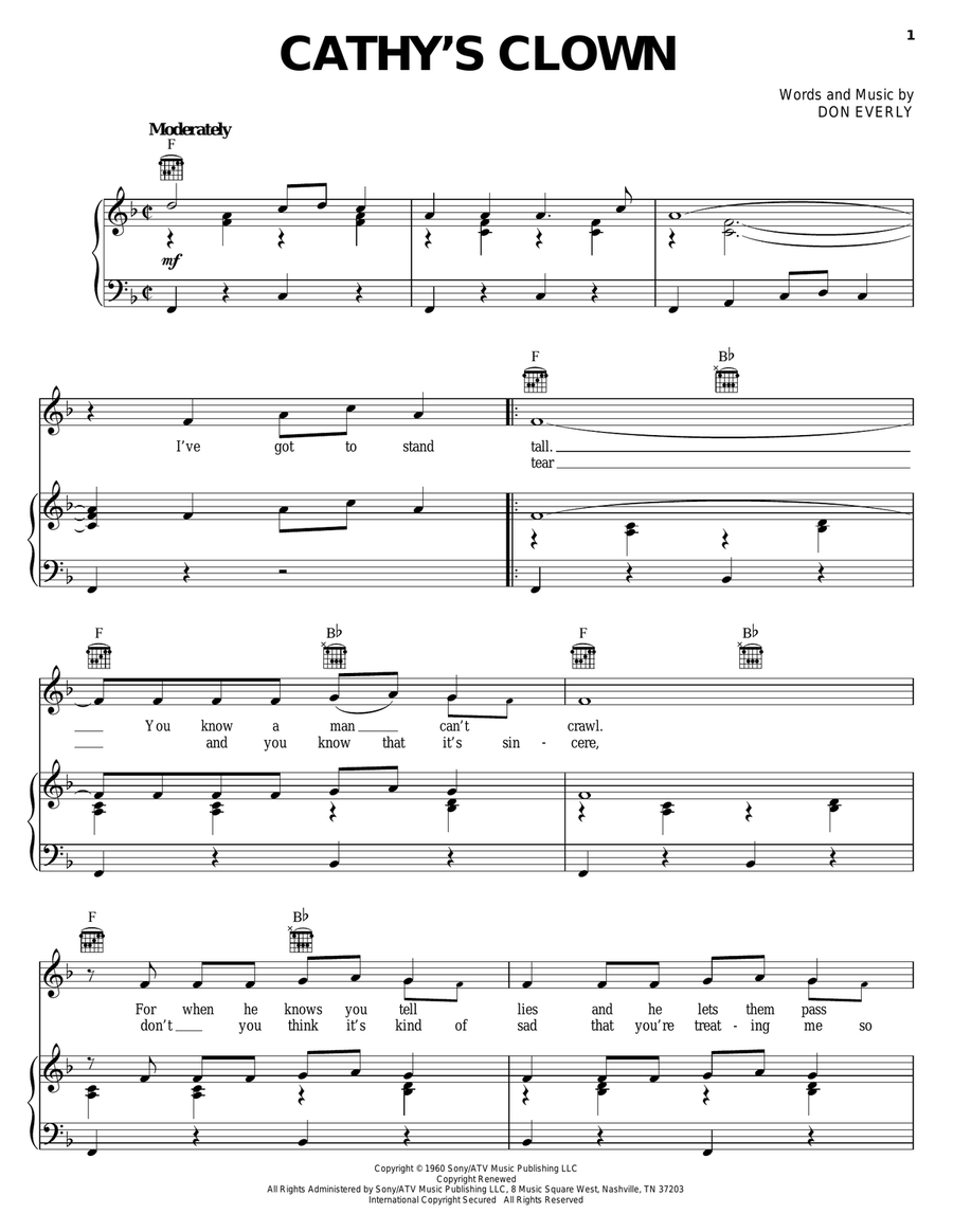 Cathy's Clown Piano, Vocal, Guitar scores gallery preview page 1