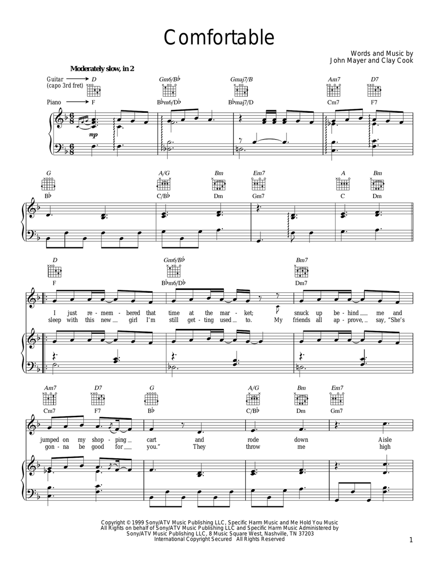 Comfortable Comfortable Piano, Vocal, Guitar scores gallery preview page 1
