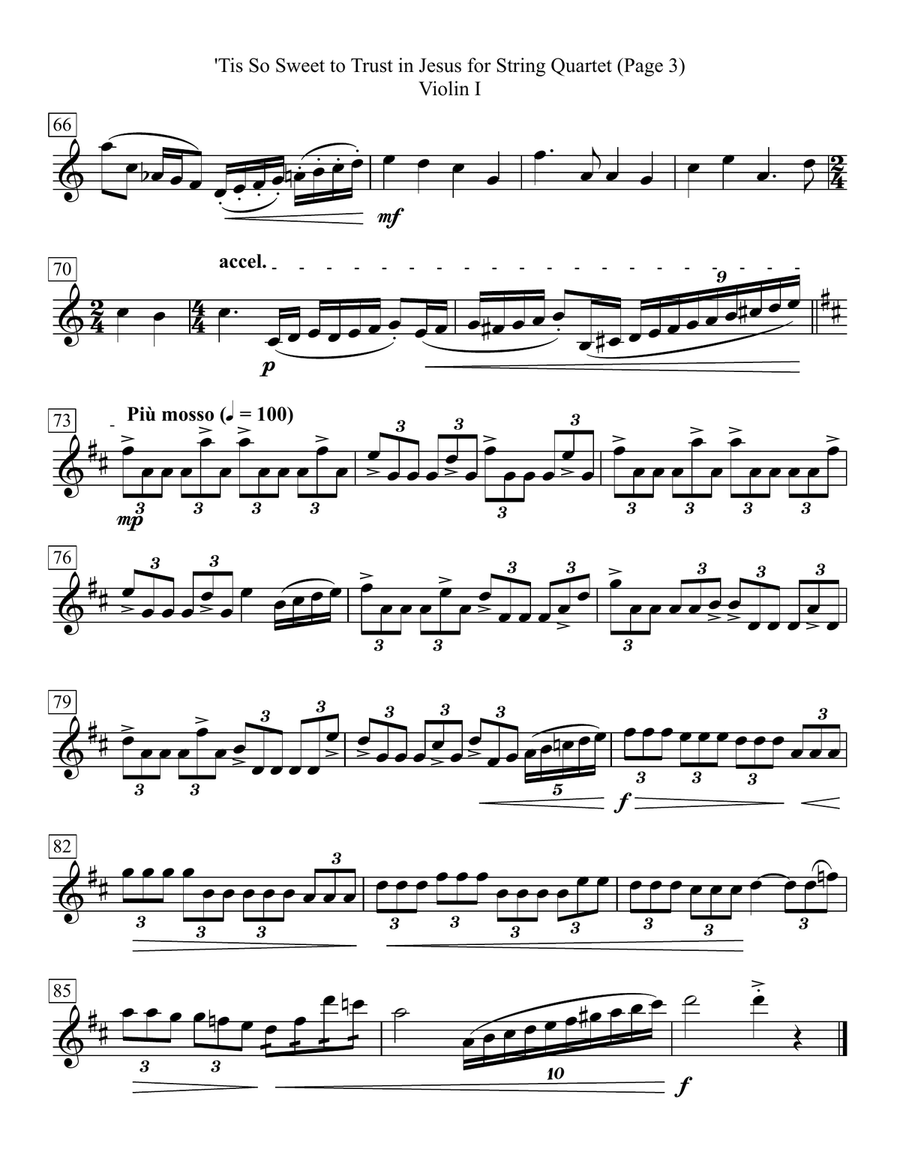 'Tis So Sweet to Trust in Jesus for String Quartet String Quartet scores gallery preview page 3
