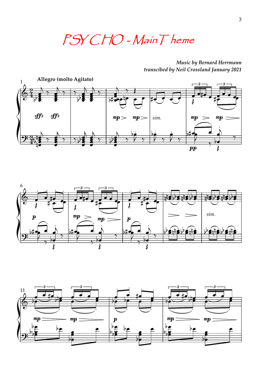 Psycho (theme) Piano Solo scores gallery preview page 3