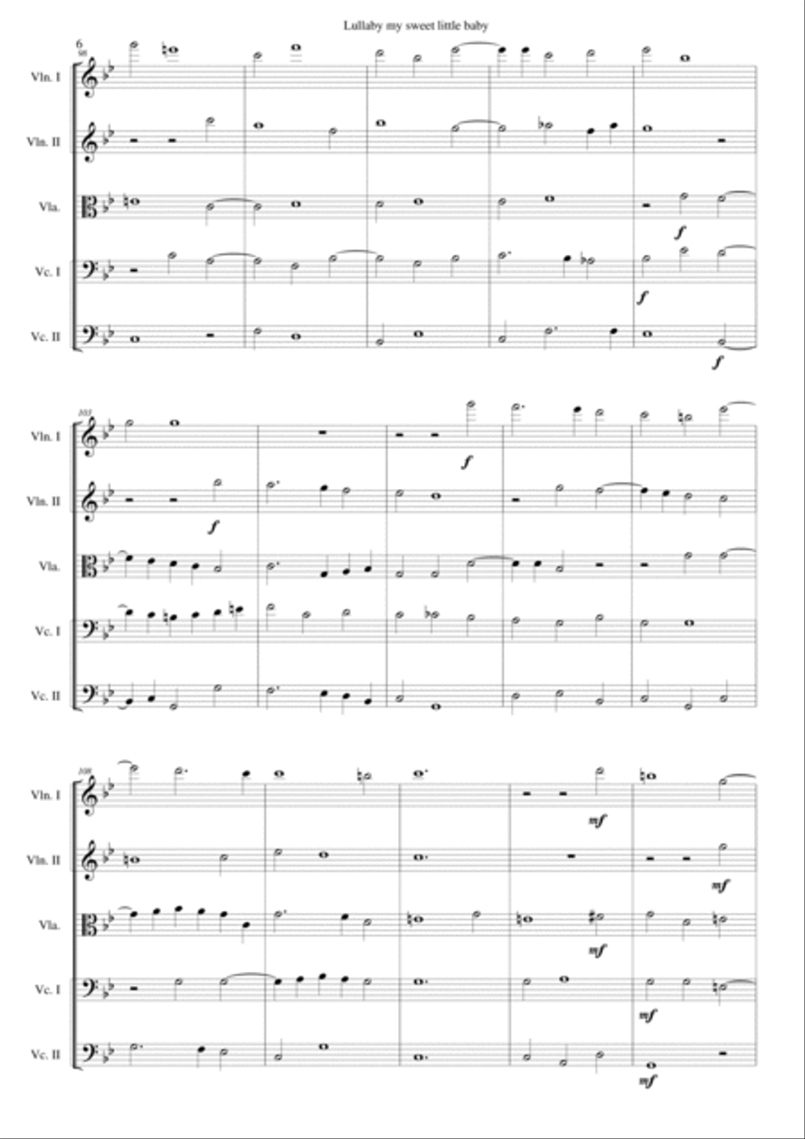 Lullaby my sweet little baby for string quintet (2 violins, viola, 2 cellos) String Trio scores gallery preview page 6