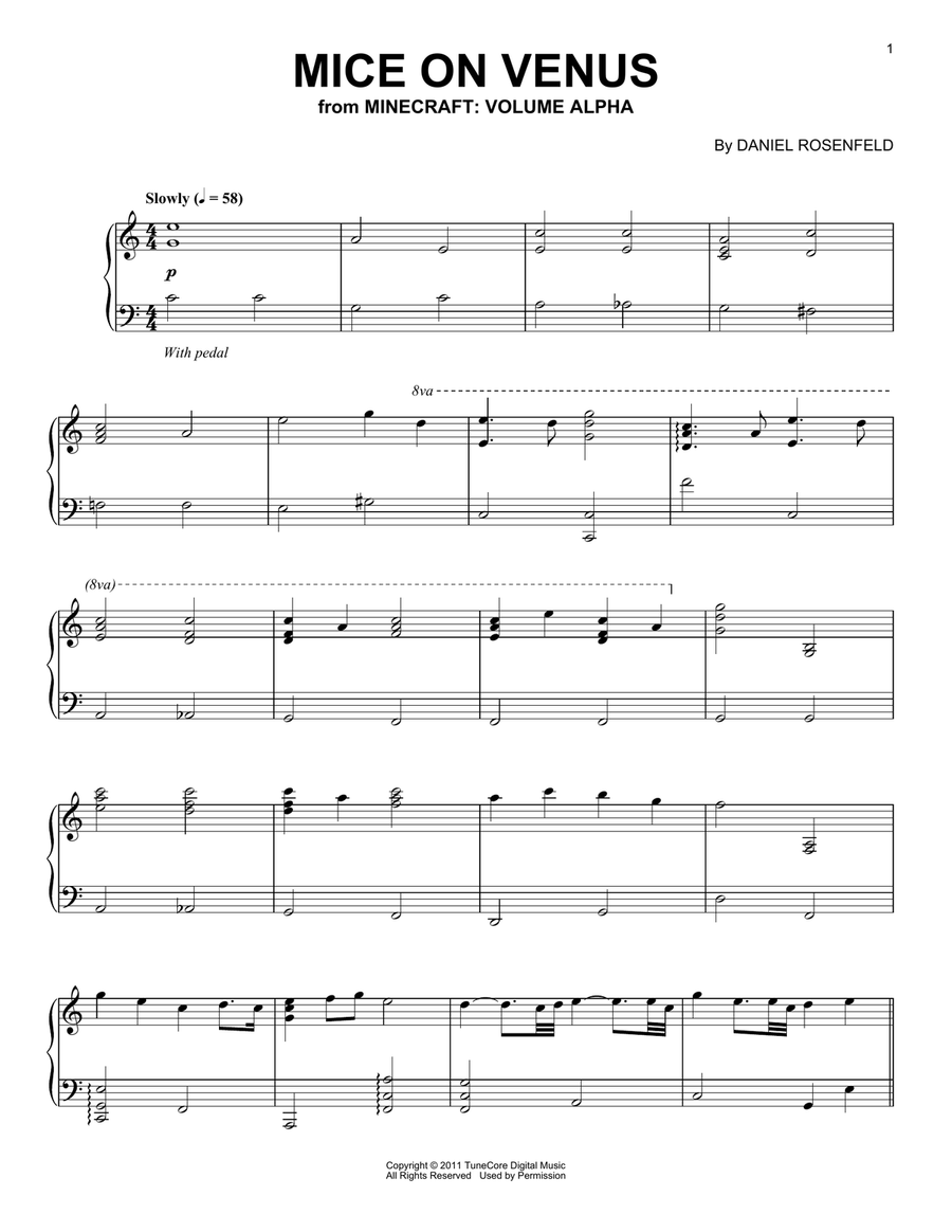 Mice On Venus (from Minecraft) Piano Solo scores gallery preview page 1