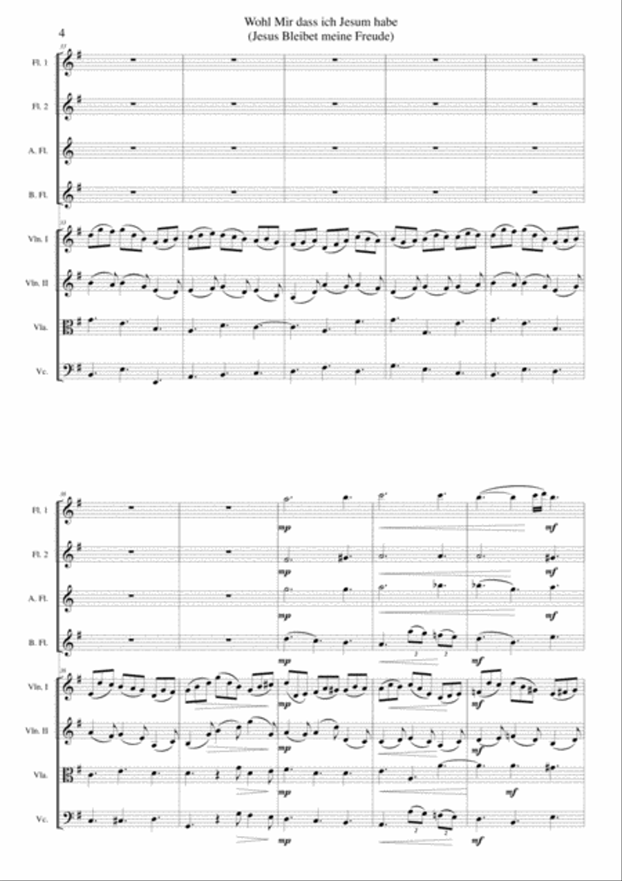 Wohl mir dass ich Jesum habe (Jesu joy of man's desiring) for flute quartet and strings Flute scores gallery preview page 4
