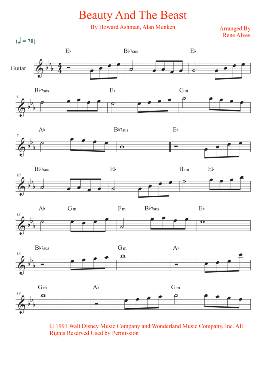 Beauty And The Beast Electric Guitar scores gallery preview page 1