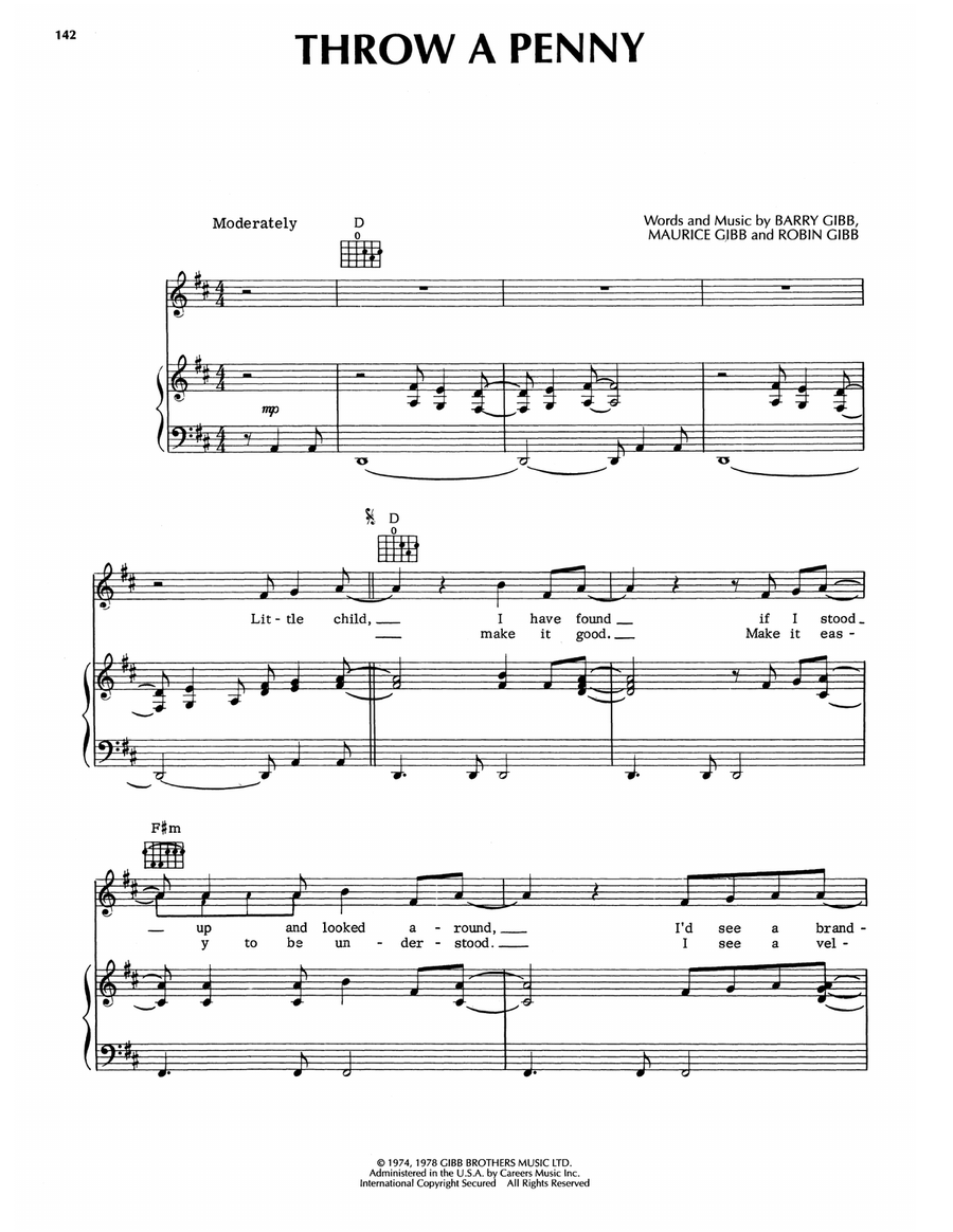 Throw A Penny Piano, Vocal, Guitar scores gallery preview page 1