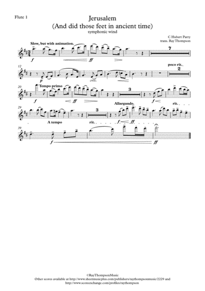 Parry: "Jerusalem" (And did those feet in ancient times)(original key of D) - wind dectet (and bass) image number null