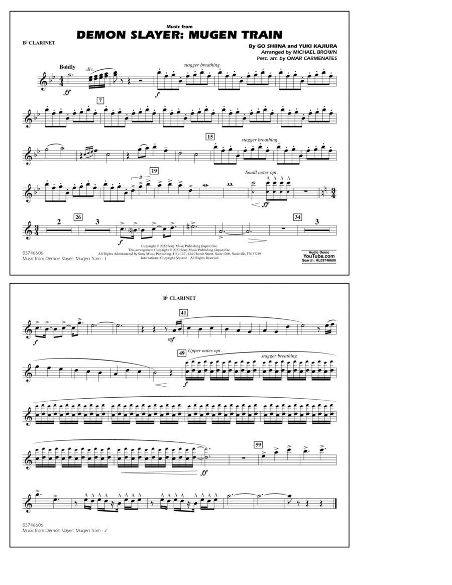Music from Demon Slayer: Mugen Train - Bb Clarinet Marching Band scores gallery preview page 1