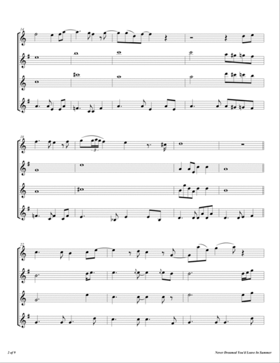 Never Dreamed You'd Leave In Summer Woodwind Quartet scores gallery preview page 3