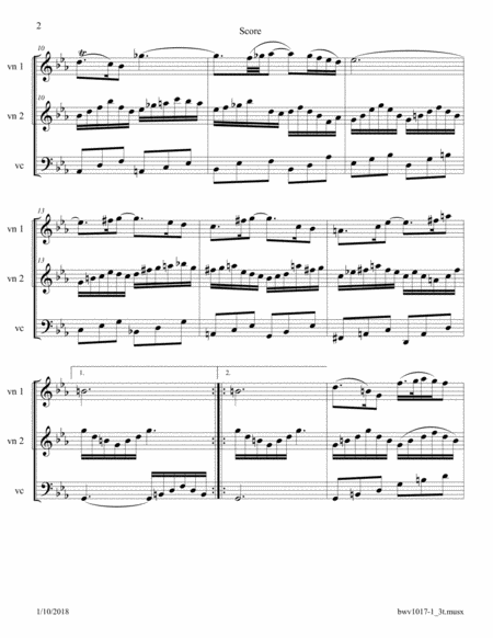 Bach: Violin and Piano Sonata BWV 1017, First Movement (Siciliano) Arr. for 2 Violins and Cello image number null
