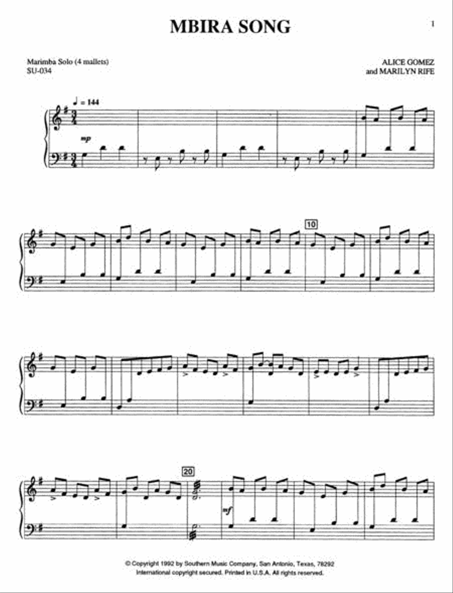 Mbira shop sheet music