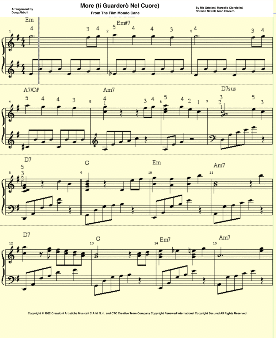 More (ti Guarderò Nel Cuore) Piano, Vocal, Guitar scores gallery preview page 1