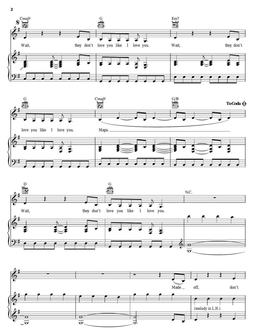 Maps Maps Piano, Vocal, Guitar scores gallery preview page 2
