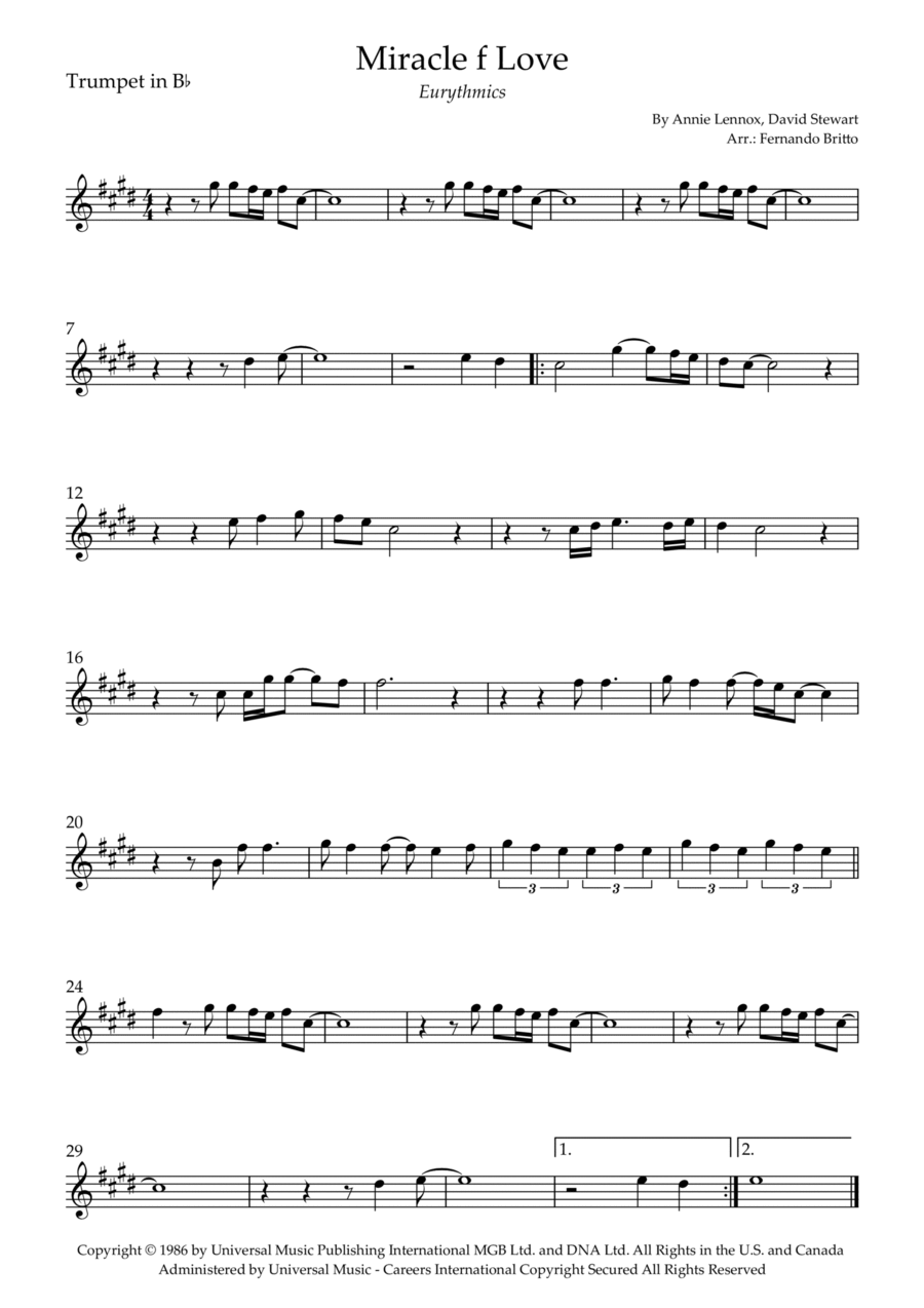 Miracle Of Love Miracle Of Love Trumpet Solo scores gallery preview page 1