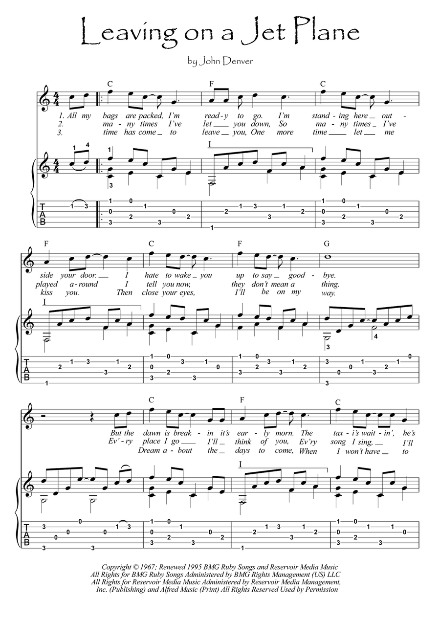 Leaving On A Jet Plane Guitar Tablature scores gallery preview page 1