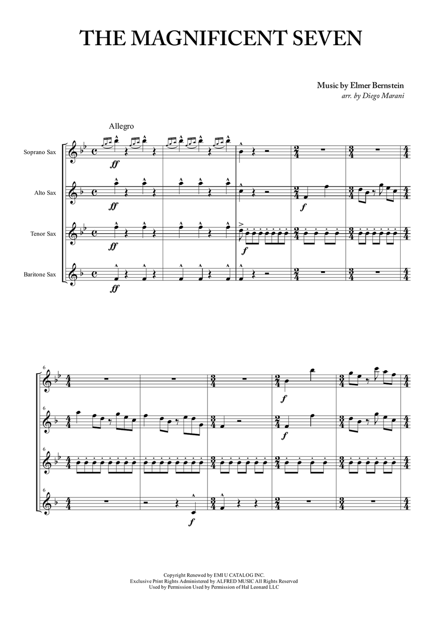 The Magnificent Seven Woodwind Quartet scores gallery preview page 1
