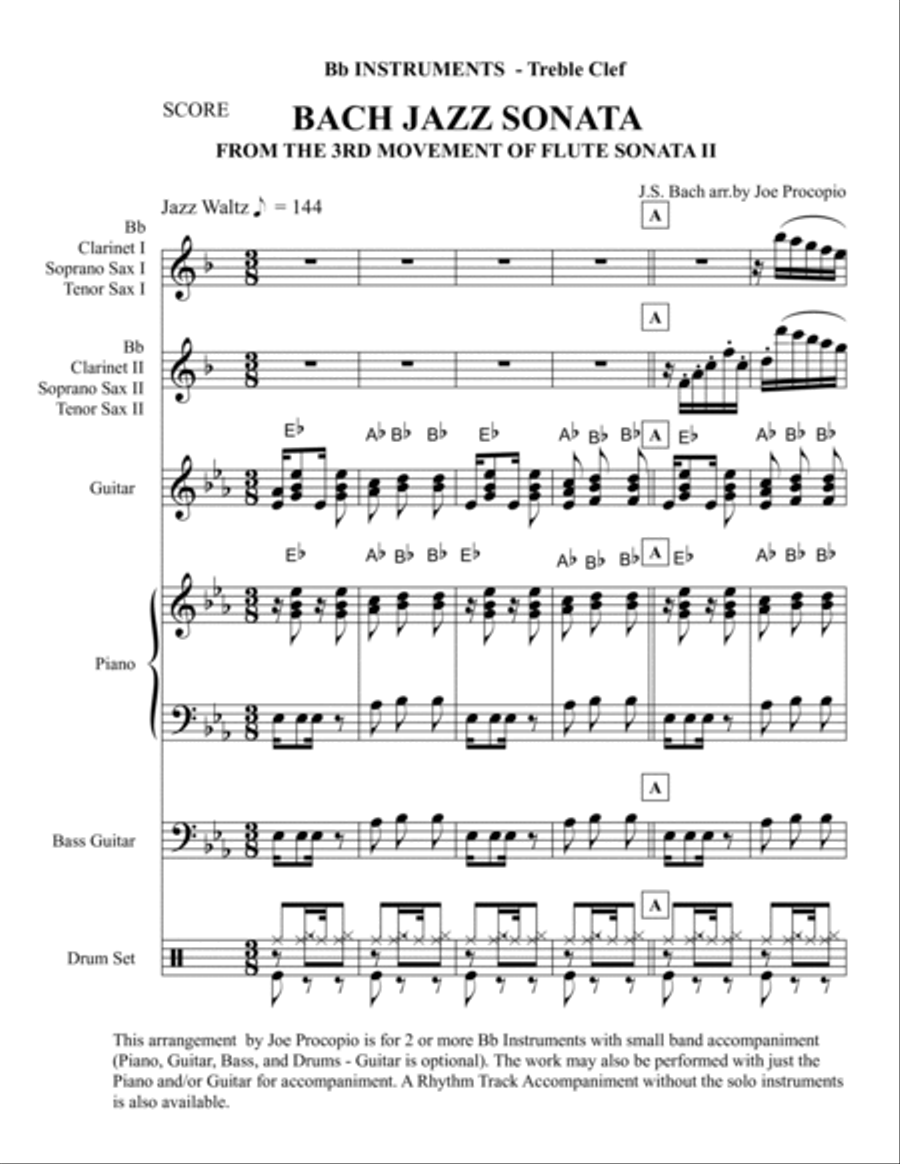 THE BACH JAZZ SONATA FROM THE 3RD MOVEMENT OF THE FLUTE/VIOLIN SONATA II IN Eb* FOR Bb INSTRUMENTS A Jazz Ensemble scores gallery preview page 3